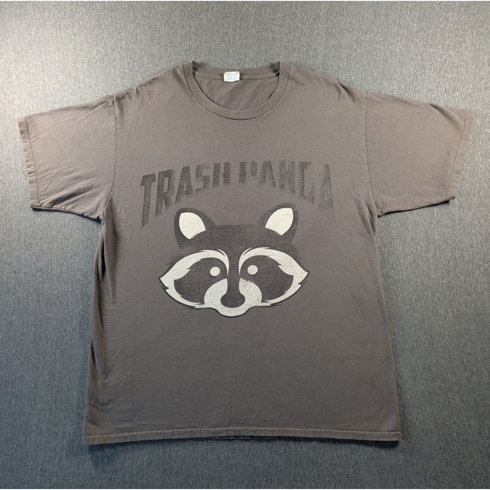 Port & Co T Shirt Men L Gray Good Trash Panda Raccoon Graphic Tee Ring Spun Y2K